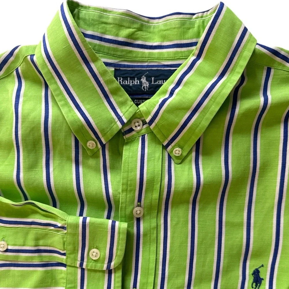 Ralph Lauren Custom Fit Silk & Linen Custom Fit Button Down XL Extra Large - Picture 5 of 9